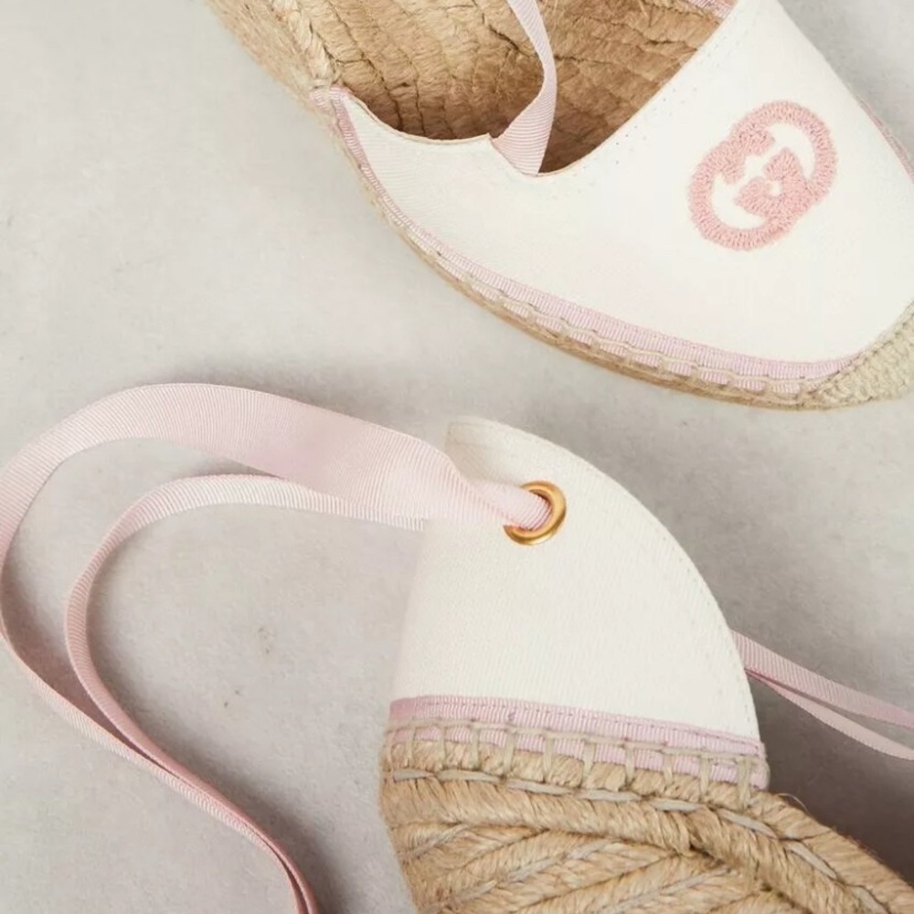 Gucci Pink Interlocking Judit Pink Ribbon Wedges Shoes - Picture 4 of 5